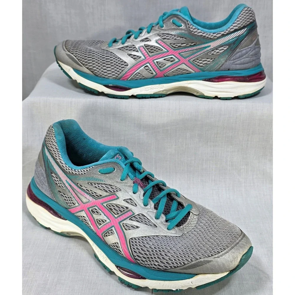 Asics Gel-Cumulus 18 Women's Running Shoes Silver‎ Pink Teal T6C8N Sneakers